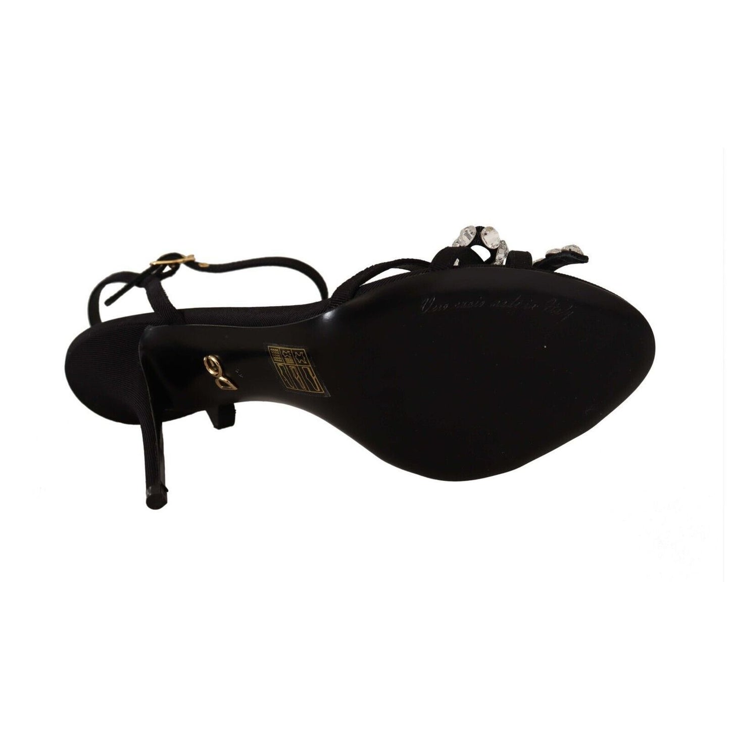 Dolce & Gabbana Black Crystals Ankle Strap Heels Sandals Shoes