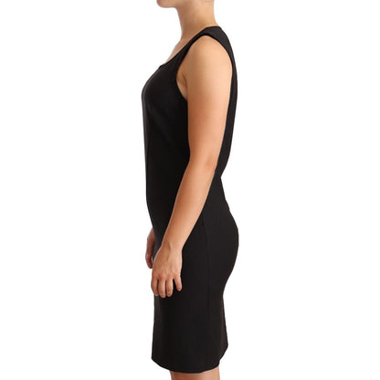 Patrizia Pepe Black Cotton Blend Sleeveless Knee Length Sheath Dress
