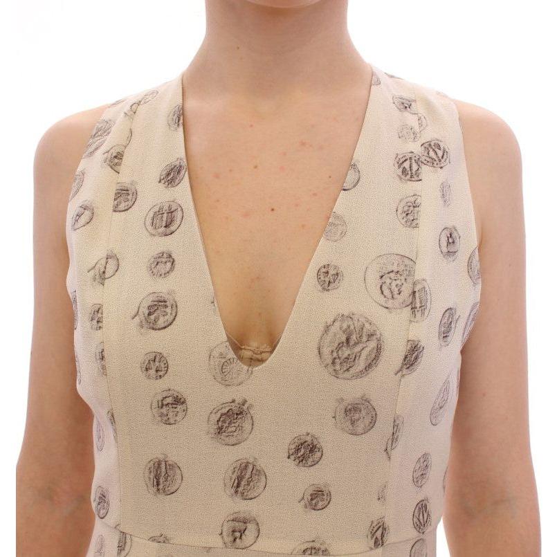 Andrea Incontri White Printed Shift V-neck Sheath Dress