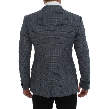 Dolce & Gabbana Blue Checkered Slim Fit Blazer Jacket