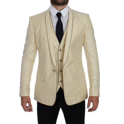 Dolce & Gabbana Beige Polka Dot Silk 2 Piece Blazer