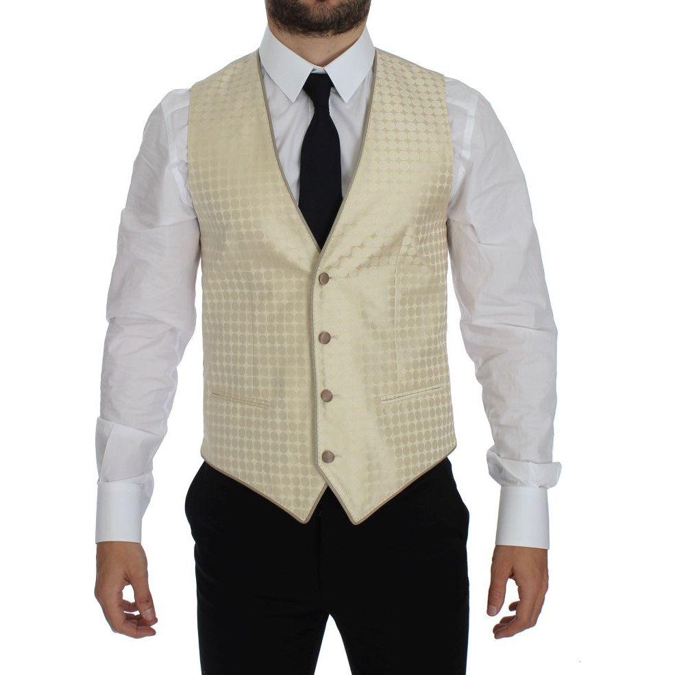 Dolce & Gabbana Sophisticated Beige Polka Dotted Blazer & Vest Dolce & Gabbana