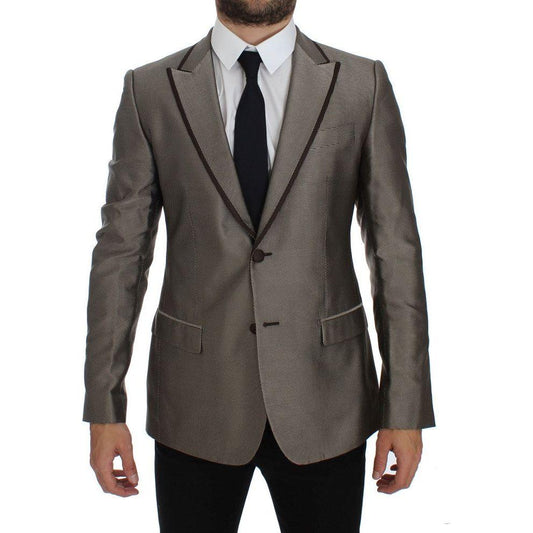 Dolce & Gabbana Brown Slim Fit Silk Two Button Blazer