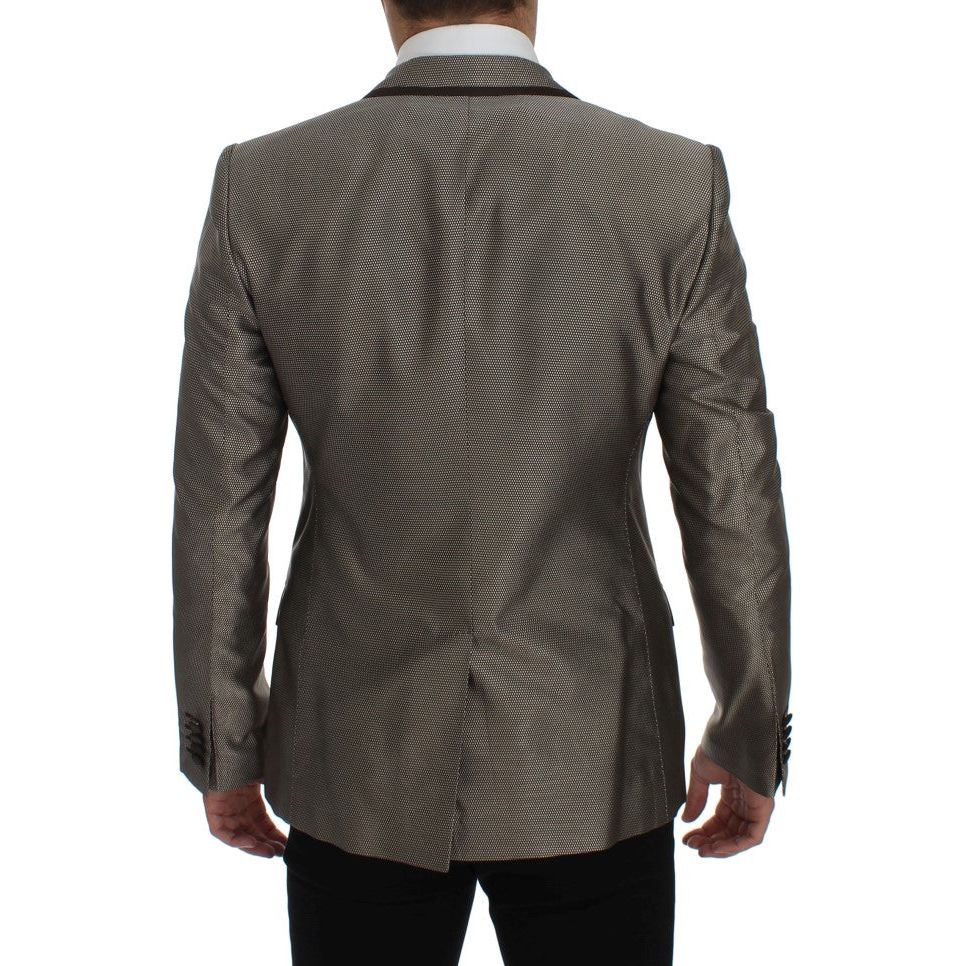 Dolce & Gabbana Elegant Brown Silk Two-Button Slim Blazer Dolce & Gabbana