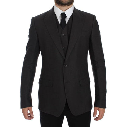 Dolce & Gabbana Gray Slim Fit Linen Blazer Jacket