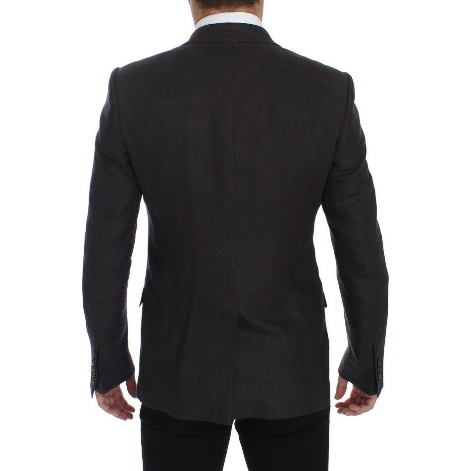 Dolce & Gabbana Gray Slim Fit Linen Blazer Jacket