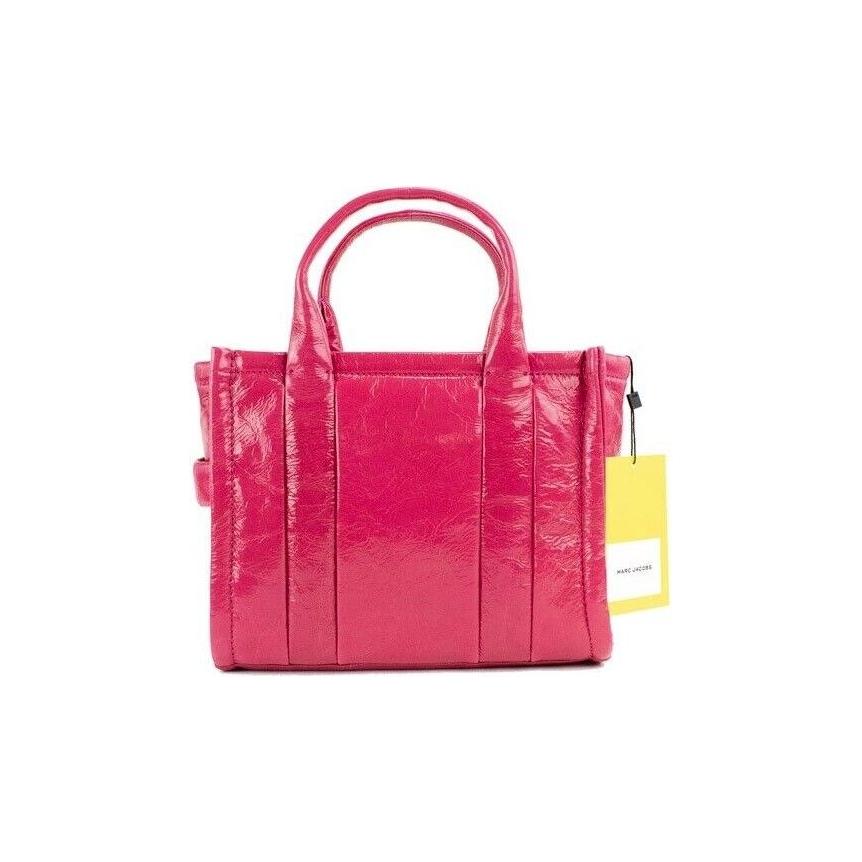 Marc Jacobs The Shiny Crinkle Mini Tote Magenta Leather Crossbody Handbag Purse Marc Jacobs