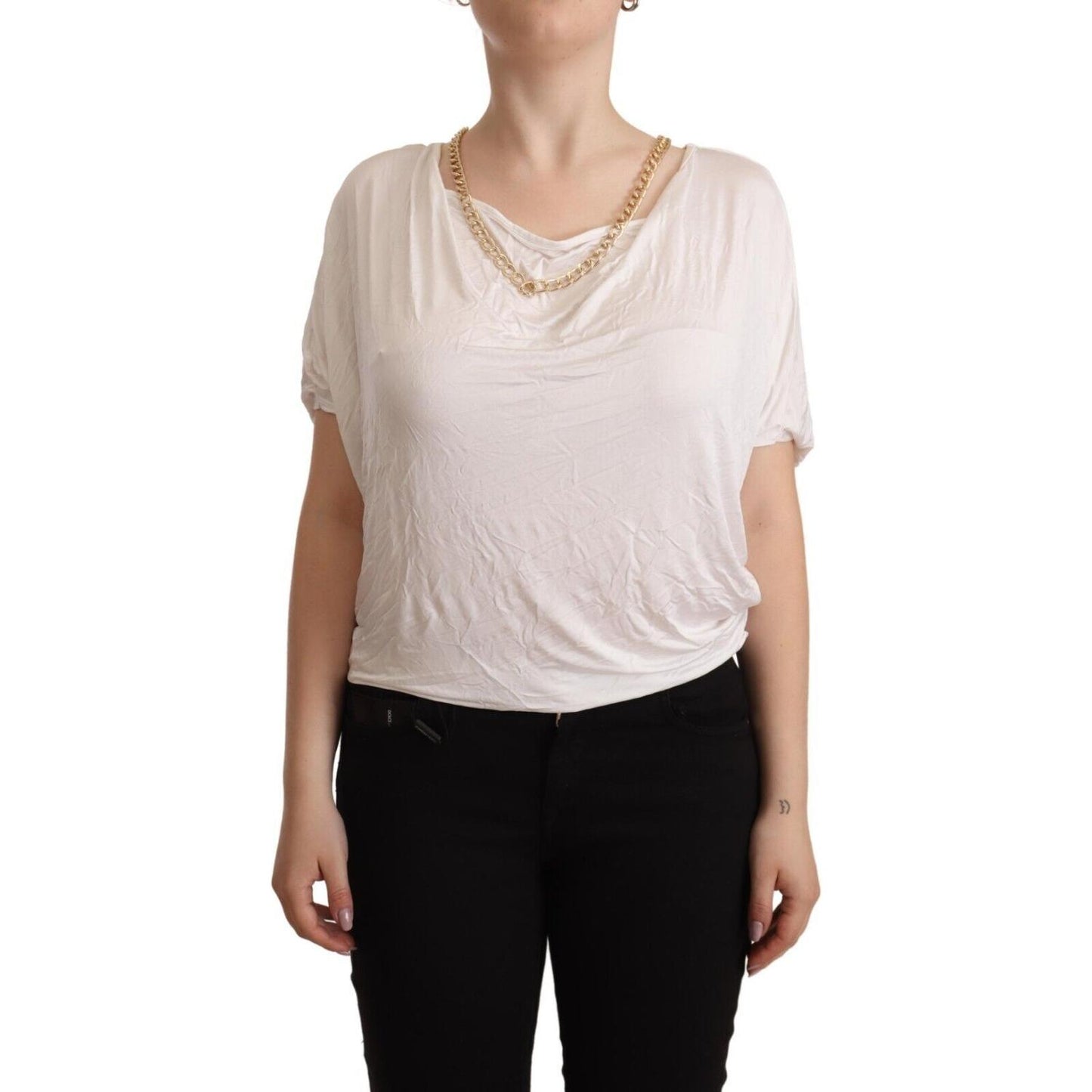 Guess By Marciano White Short Sleeves Gold Chain T-shirt Top