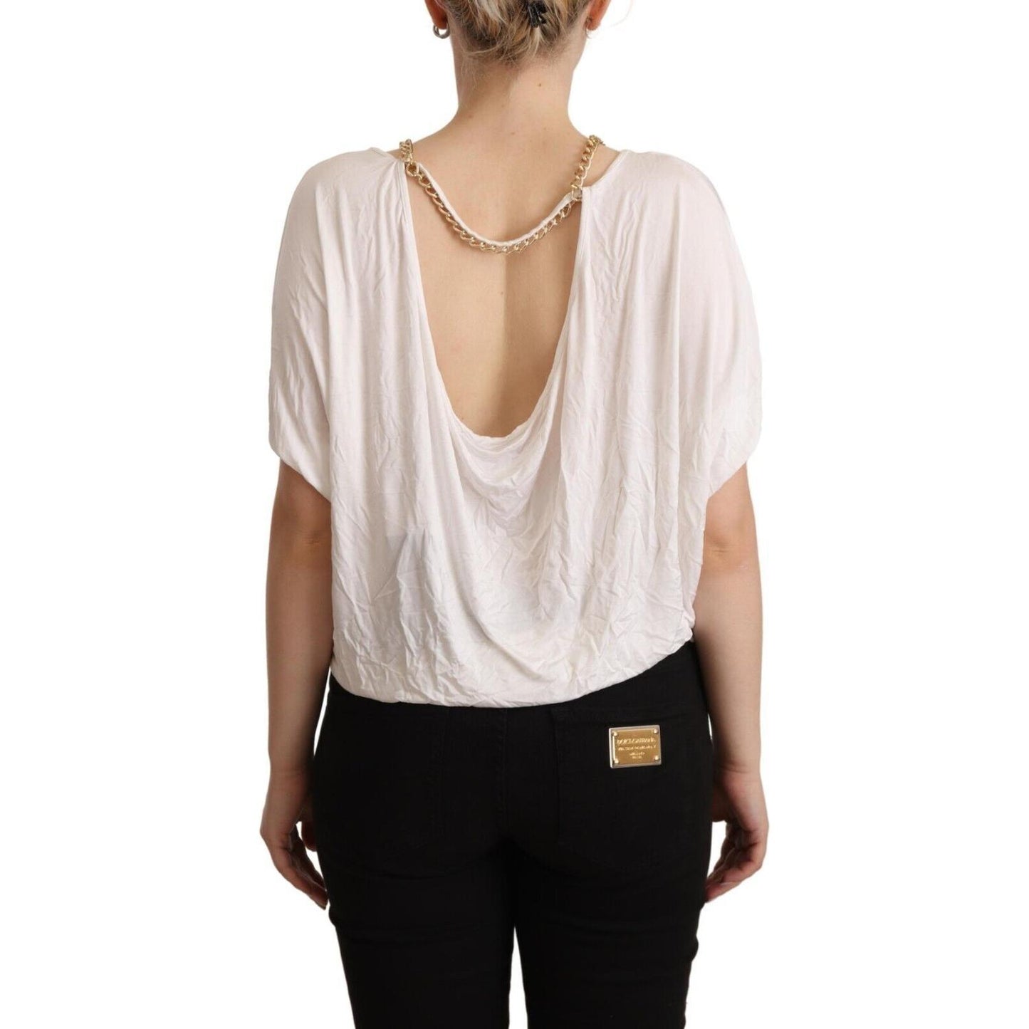 Guess By Marciano White Short Sleeves Gold Chain T-shirt Top