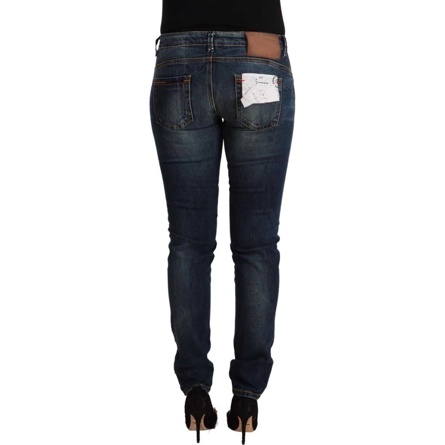 Acht Blue Washed Cotton Slim Fit Denim Low Waist Jeans