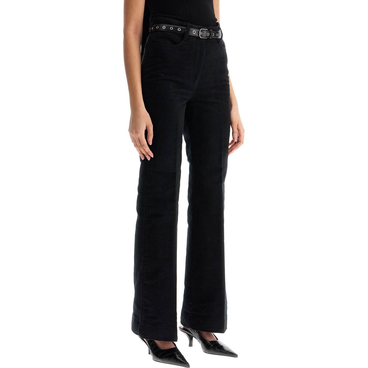 Toteme high-waisted flared pants in black organic cotton Trousers Toteme