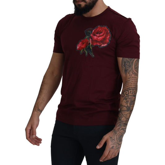 Elegant Bordeaux Roses Motif Crewneck Tee