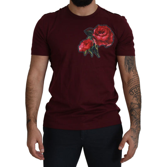 Elegant Bordeaux Roses Motif Crewneck Tee