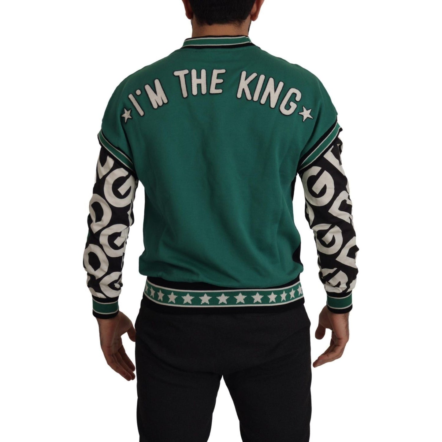 Dolce & Gabbana Black Green Cotton KING Star Crewneck Pullover Sweater