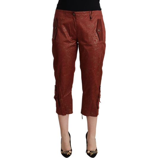 Just Cavalli Brown Lurex Mid Waist Cotton Cropped Capri Pants