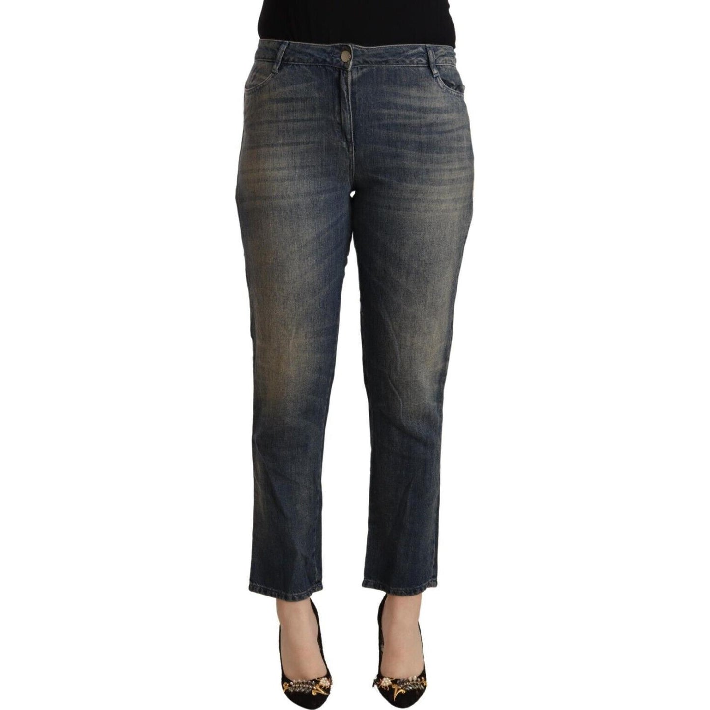 Twinset Blue Washed Cotton Cropped Capri Women Denim Jeans