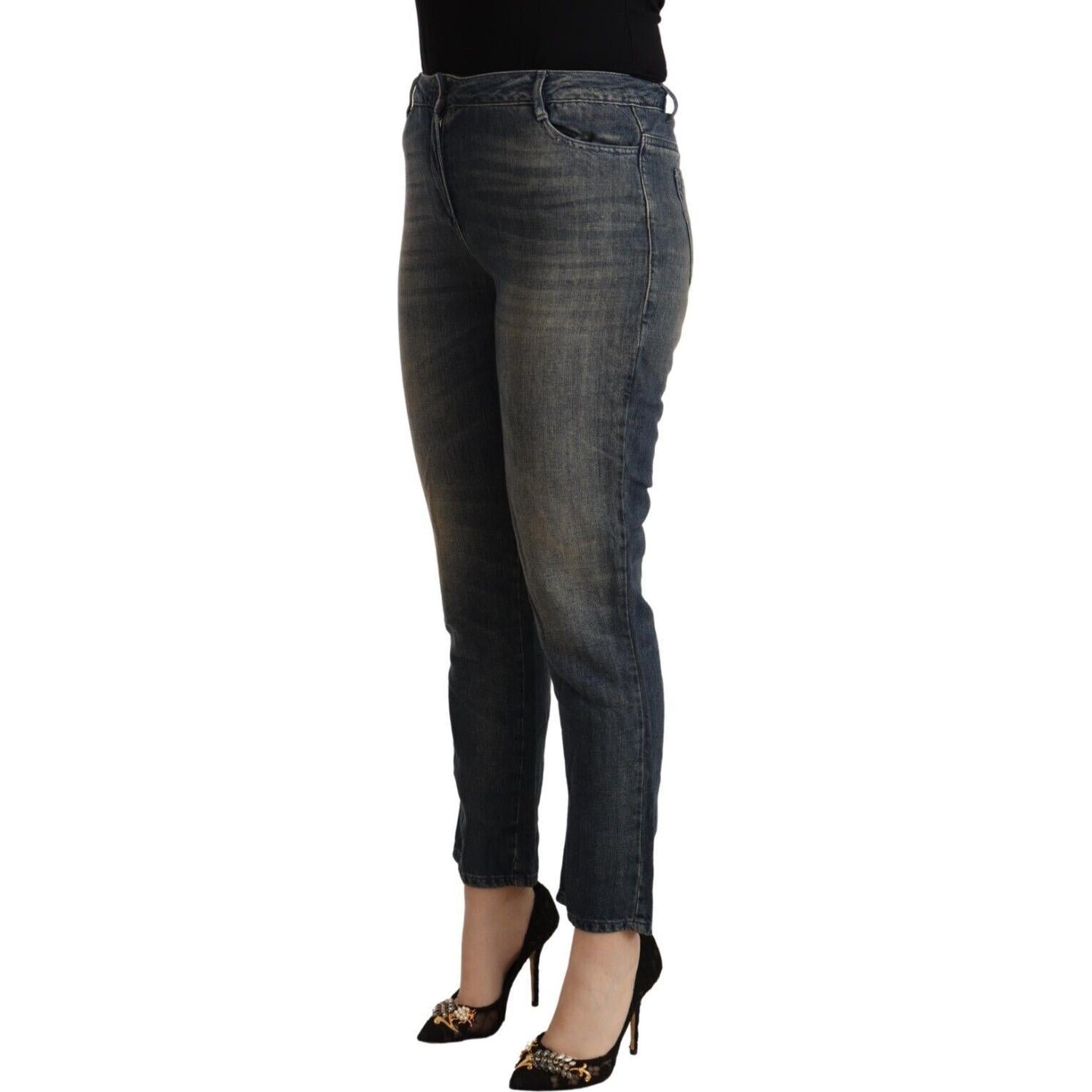 Twinset Blue Washed Cotton Cropped Capri Women Denim Jeans