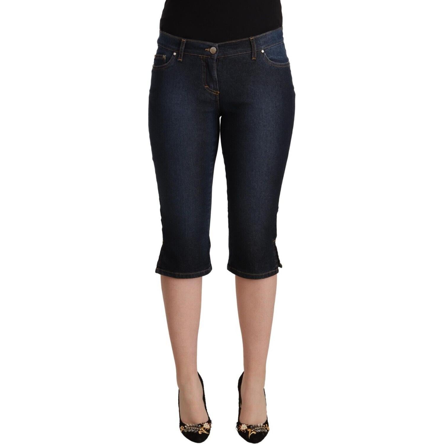 GF Ferre Blue Cotton Stretch Low Waist Slim Capri Denim Jeans