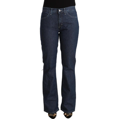 GF Ferre Blue Cotton Mid Waist Flared Denim Jeans