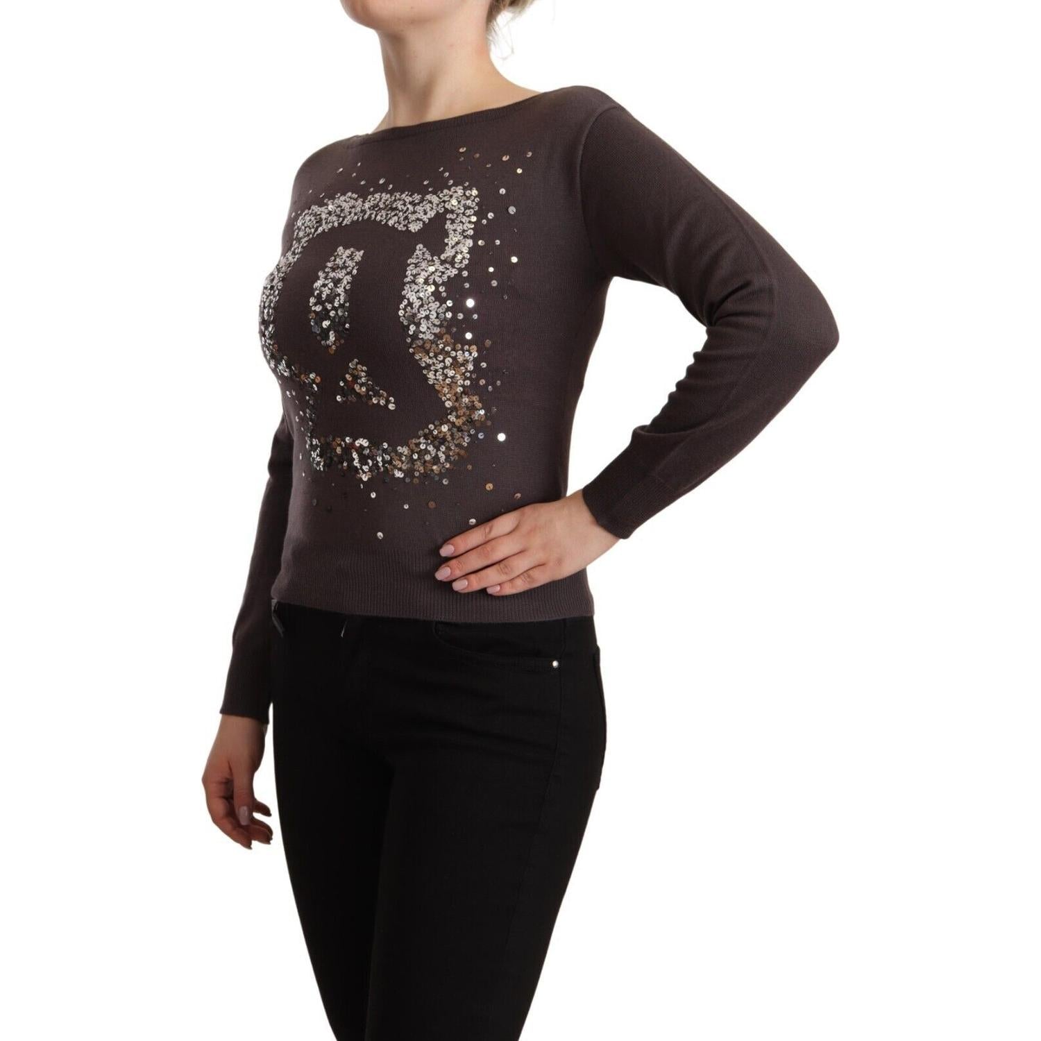 John Galliano Brown Wool Sequined Long Sleeves Pullover Sweater