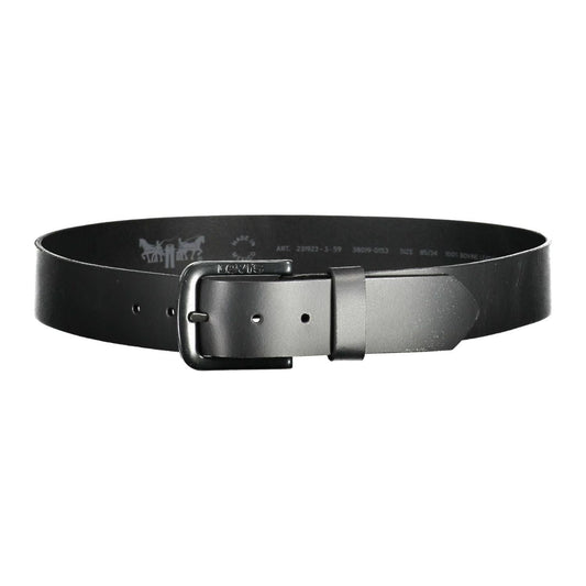 Elegant Black Leather Belt with Metal Buckle