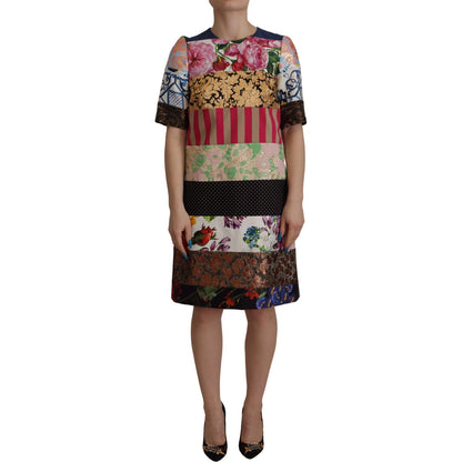 Dolce & Gabbana Multicolor Pachwork Floral Sheath Jaquard Mini Gown Dress