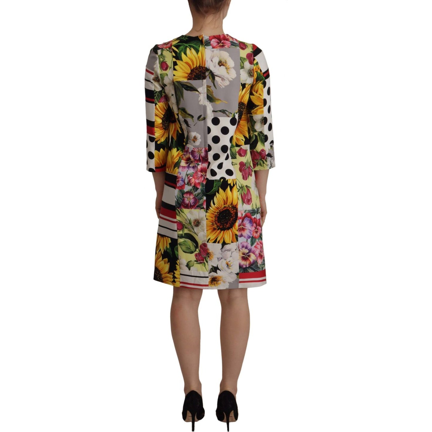 Dolce & Gabbana Multicolor Charmeuse Floral Sheath Jaquard Pachwork Dress