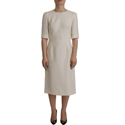 Exquisite Jacquard Midi Dress in White