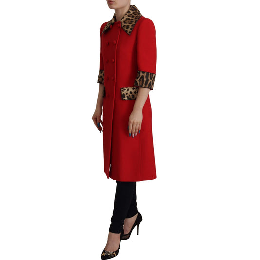 Dolce & Gabbana Elegant Red Leopard Trench Coat Dolce & Gabbana