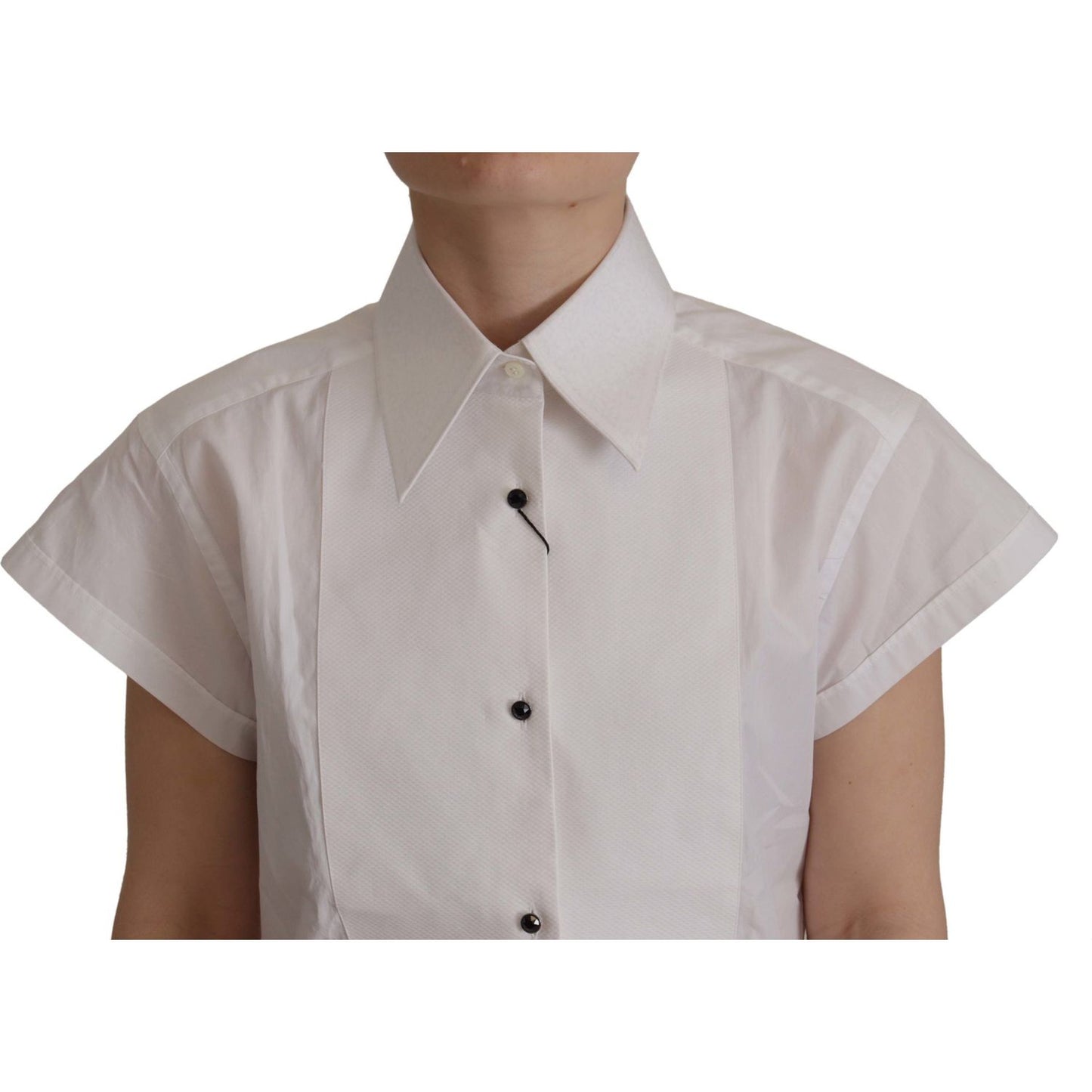 Dolce & Gabbana White Sleeveless Tuxedo Formal Blouse Top