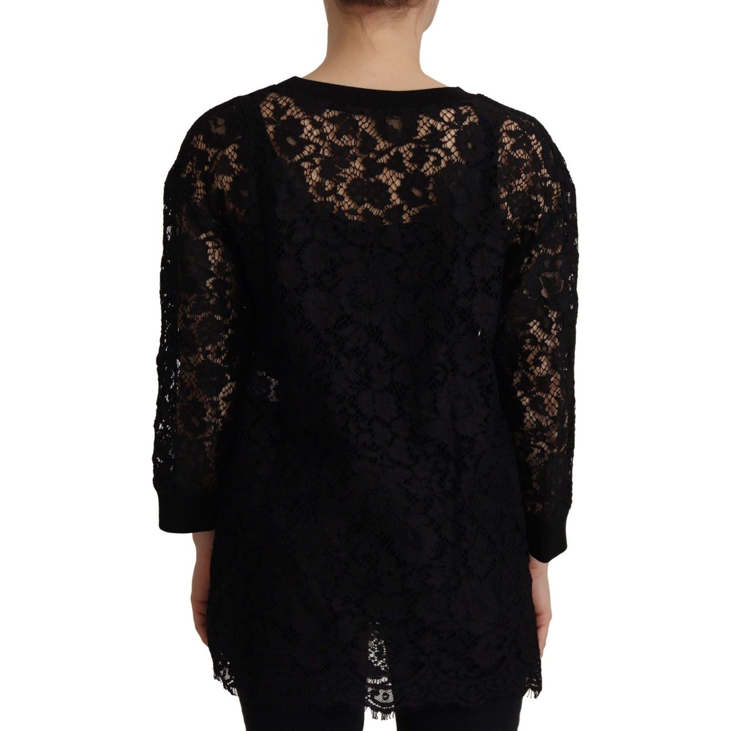 Dolce & Gabbana Black Floral Lace Pullover Sicily Blouse