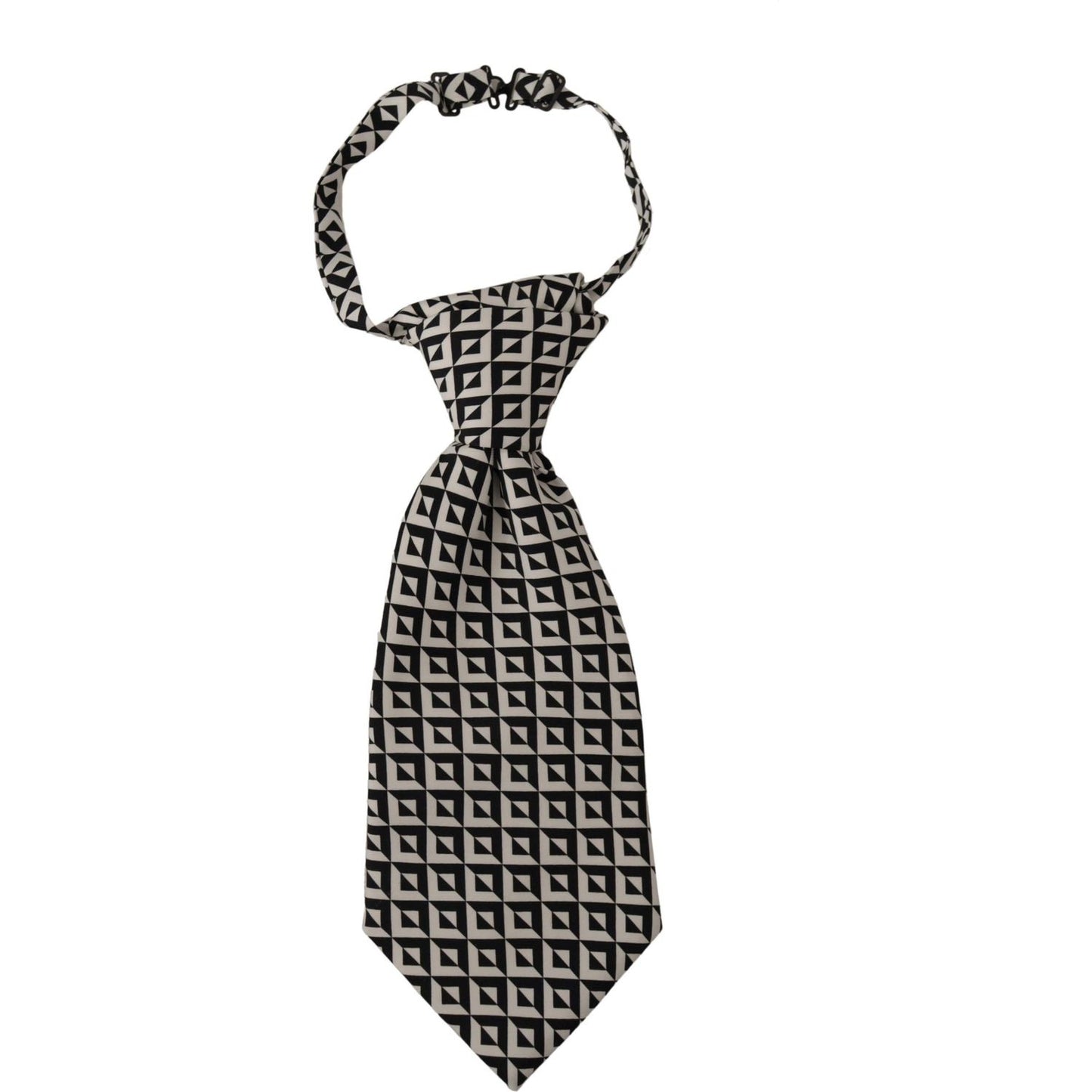 Dolce & Gabbana Black White Geometric 100% Silk Adjustable Accessory Tie