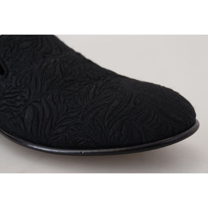 Dolce & Gabbana Black Floral Jacquard Slippers Loafers Shoes