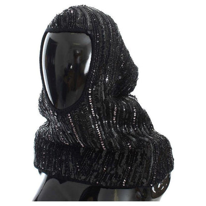 Dolce & Gabbana Black Knitted Sequin Hood Scarf Hat Hood Scarf
