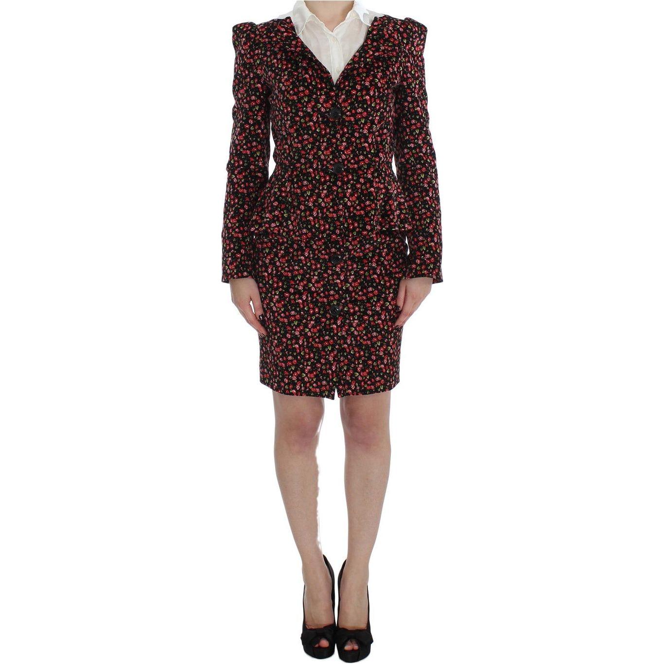 BENCIVENGA Black Multicolor Floral Suit Skirt Suit