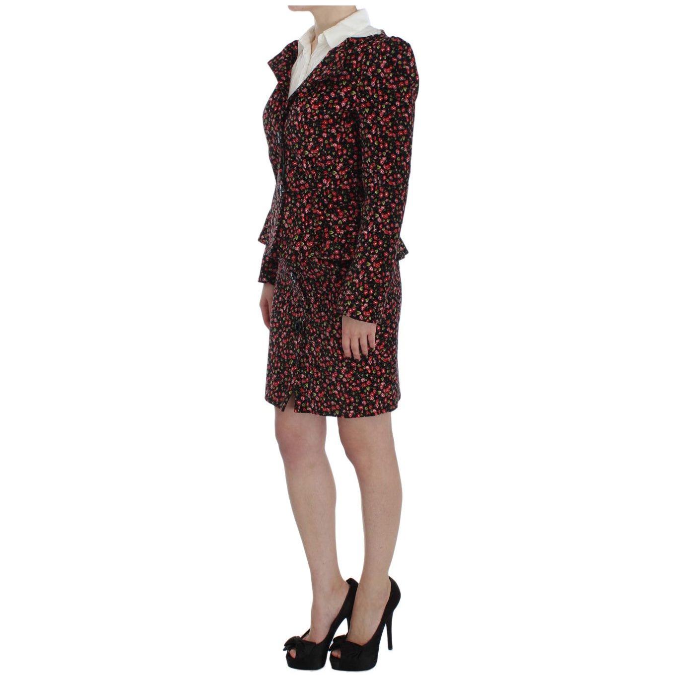 BENCIVENGA Black Multicolor Floral Suit Skirt Suit