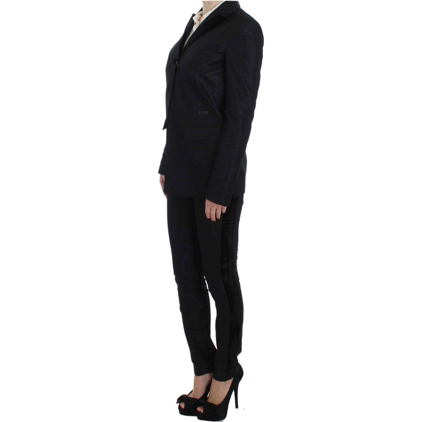 Exte Black One Button Three Piece Suit