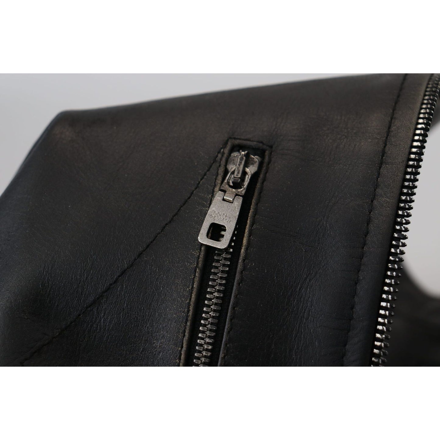 Dolce & Gabbana Black Leather Zipper Biker Coat Jacket