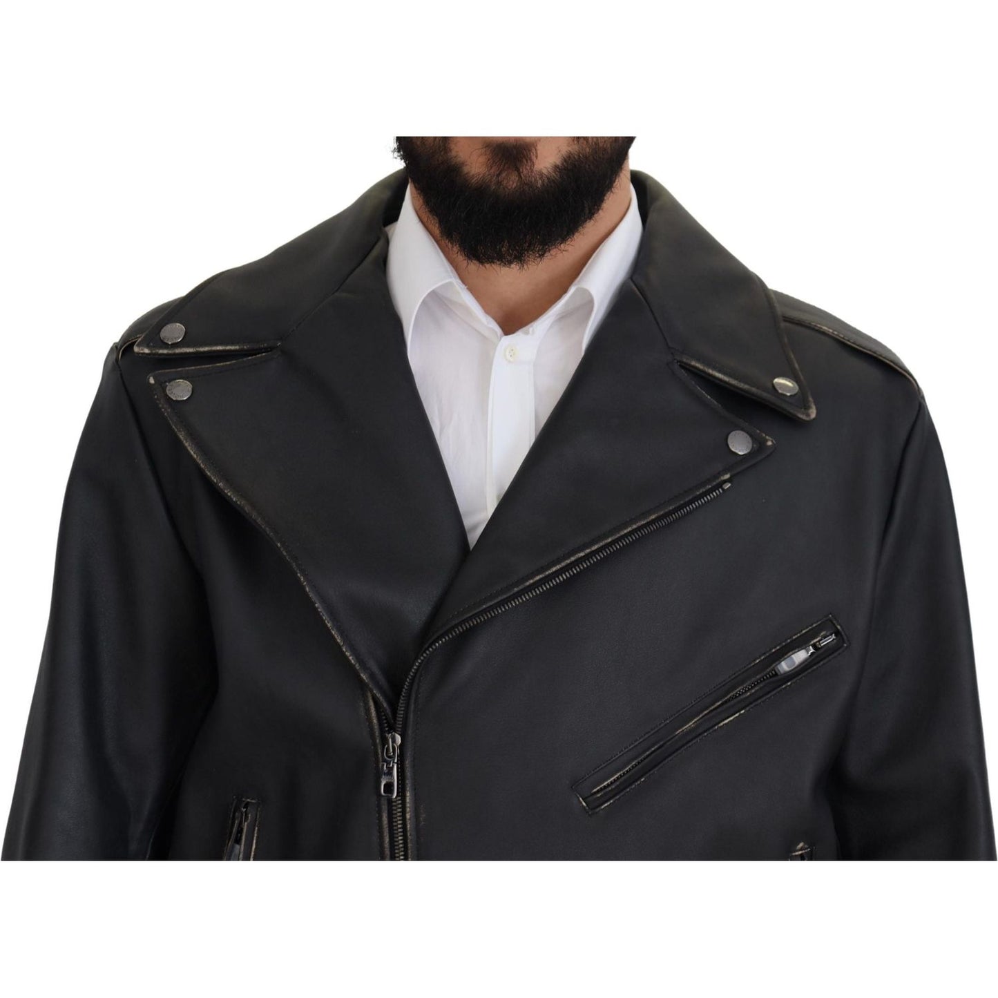 Dolce & Gabbana Elegant Black Leather Biker Jacket Dolce & Gabbana