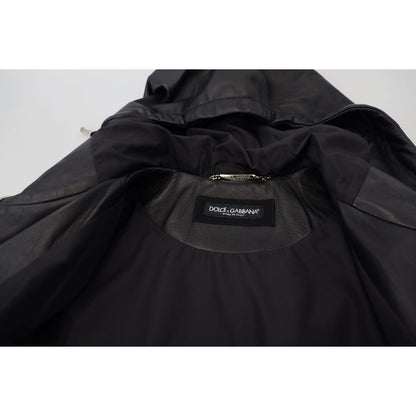 Dolce & Gabbana Black Leather Hooded Blouson Coat Jacket