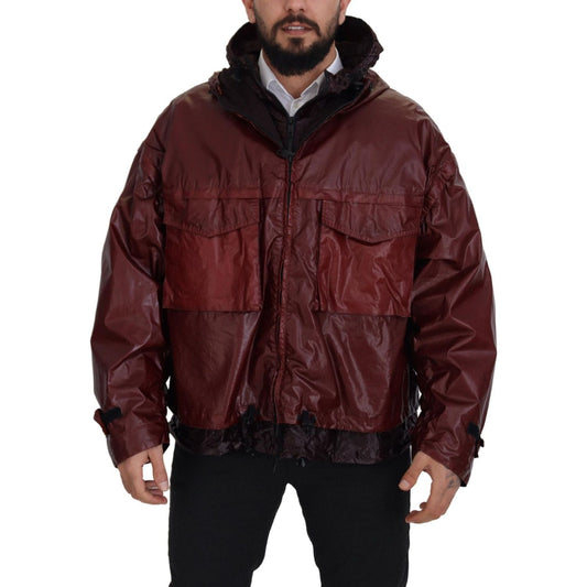 Elegant Bordeaux Full Zip Hooded Jacket