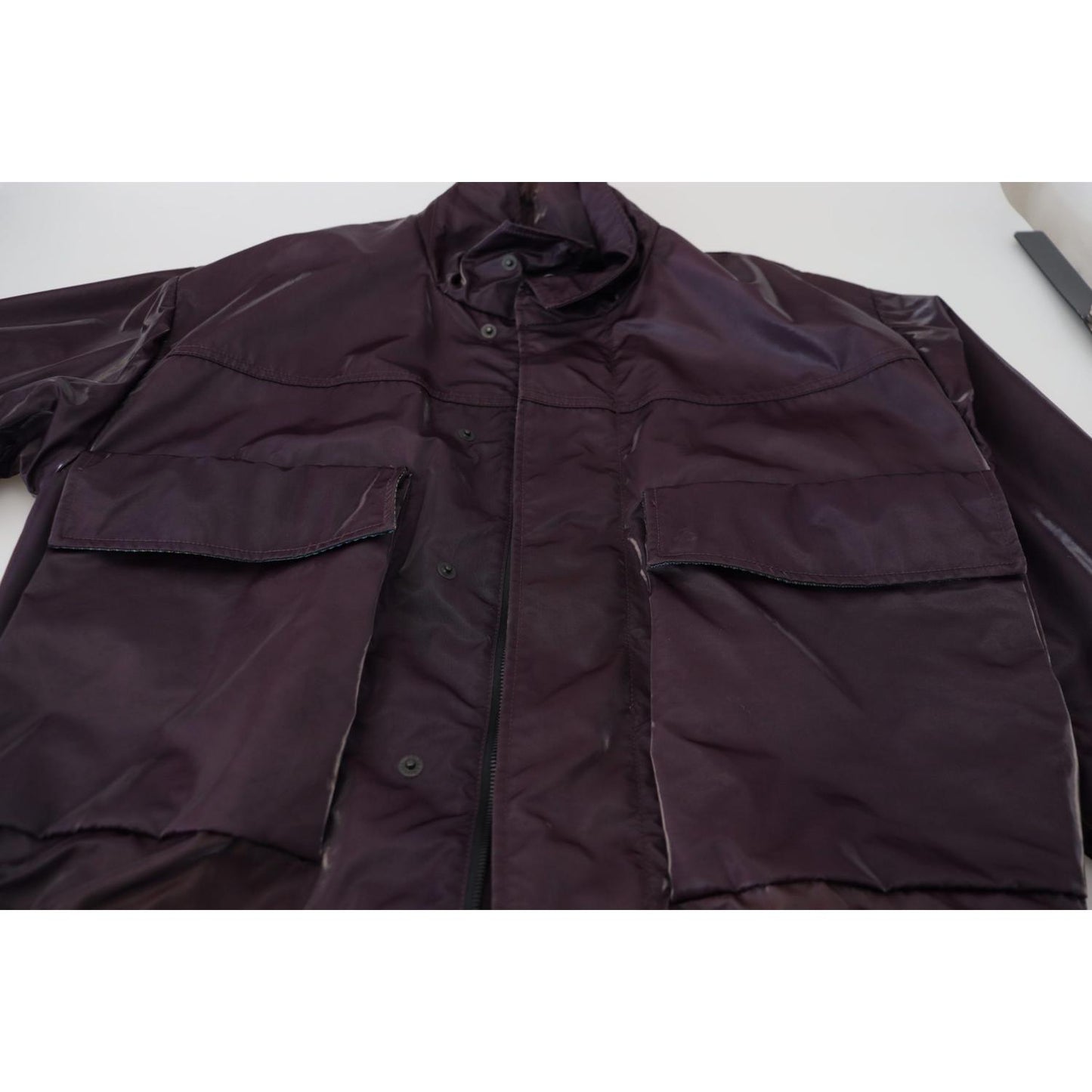 Dolce & Gabbana Purple Nylon Collared Biker Coat Jacket