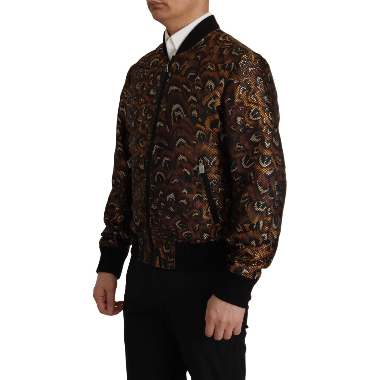 Dolce & Gabbana Brown Feather Full Zip Blouson Jacket