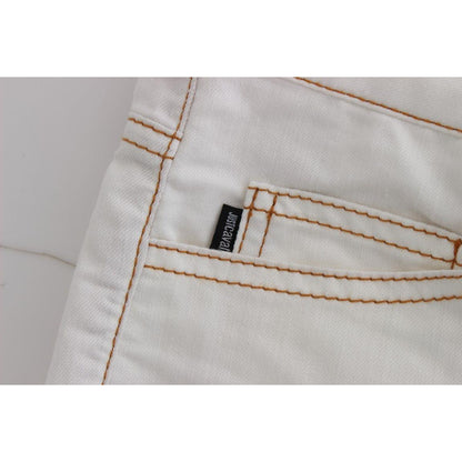 Cavalli White Cotton Blend Slim Fit Jeans