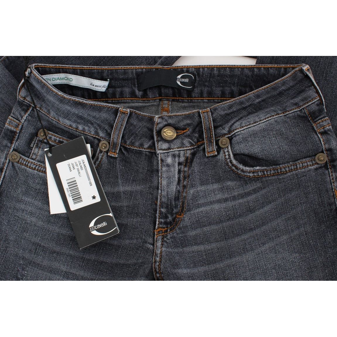 Cavalli Slim Fit Green Diamond Blue Wash Jeans Cavalli