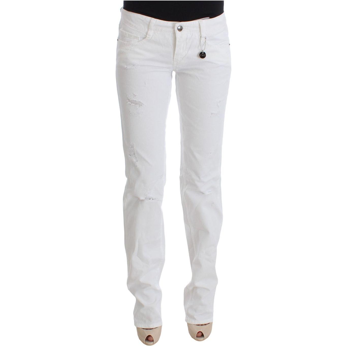 Costume National White Cotton Slim Fit Denim Bootcut Jeans