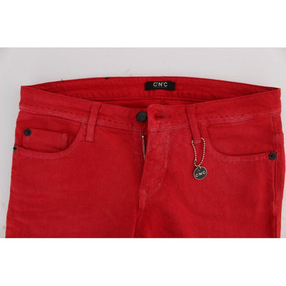 Costume National Red Cotton Blend Super Slim Fit Jeans