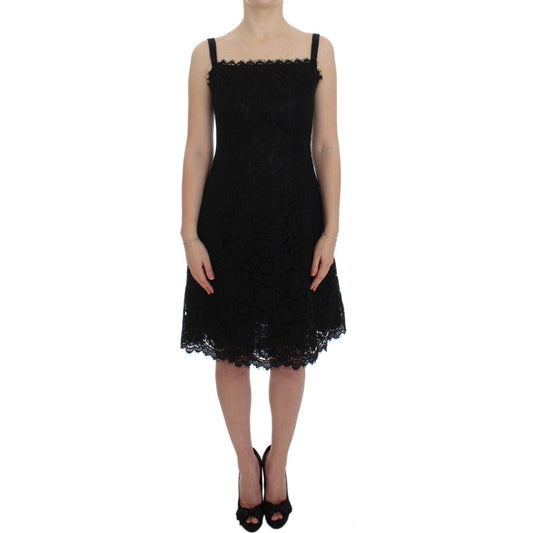 Dolce & Gabbana Elegant Black Floral Lace Knee-Length Dress Dolce & Gabbana