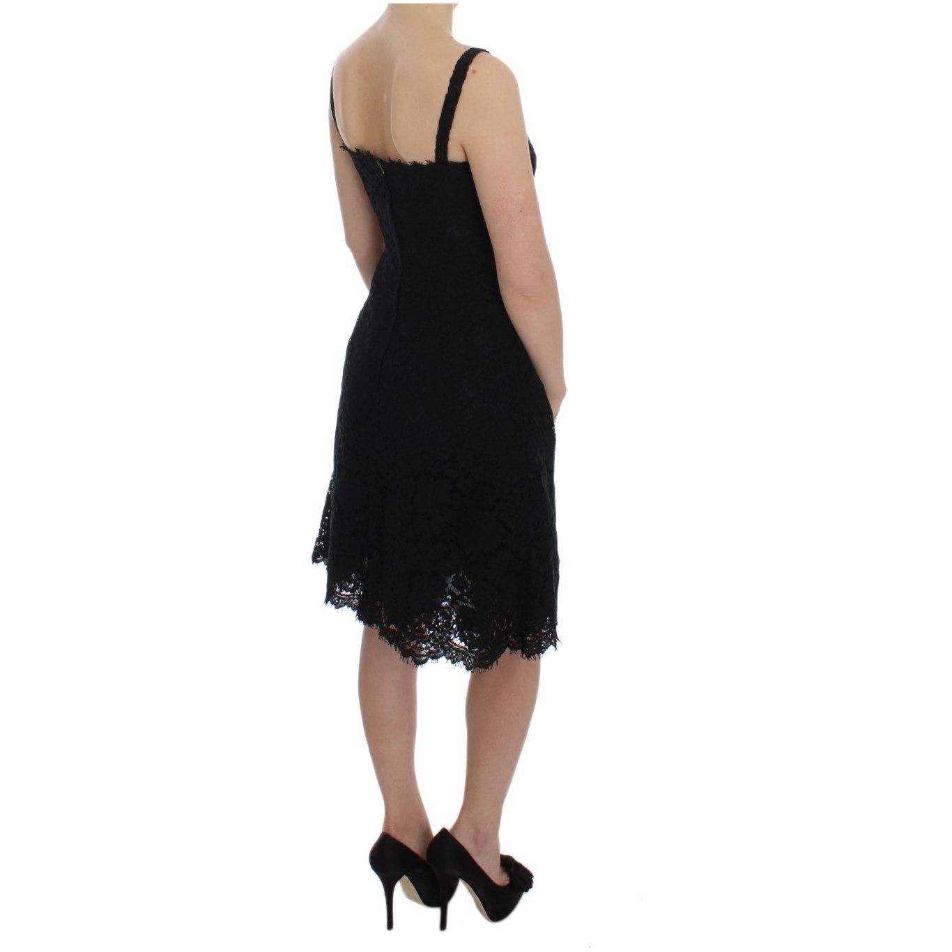 Dolce & Gabbana Elegant Black Floral Lace Knee-Length Dress Dolce & Gabbana