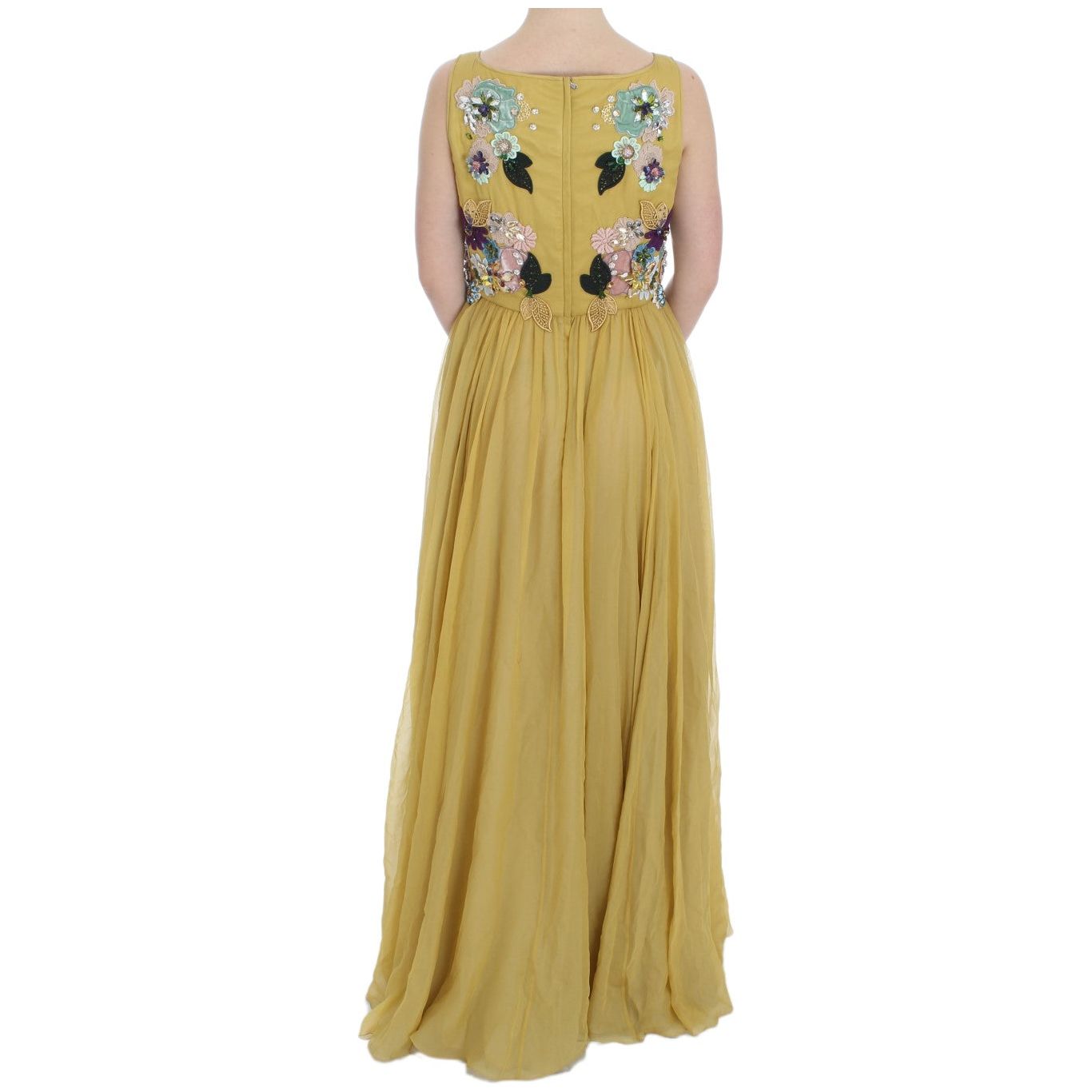 Dolce & Gabbana Enchanting Yellow Silk Floral Appliqué Gown Dolce & Gabbana